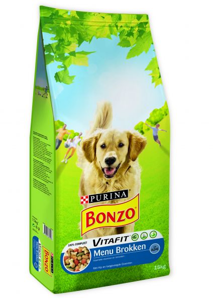 Bonzo droog menubrokken kip / groenten hondenvoer