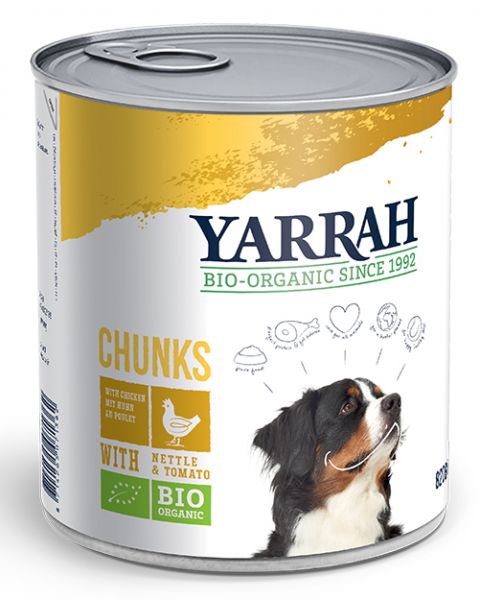 Yarrah dog blik brokjes kip in saus met brandnetel en tomaat hondenvoer