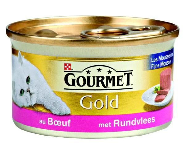 Fahrenheit Overvloedig In de genade van Gourmet Gold Fijne Mousse Rund Kattenvoer slechts € 0,65 voor 85 Gr.