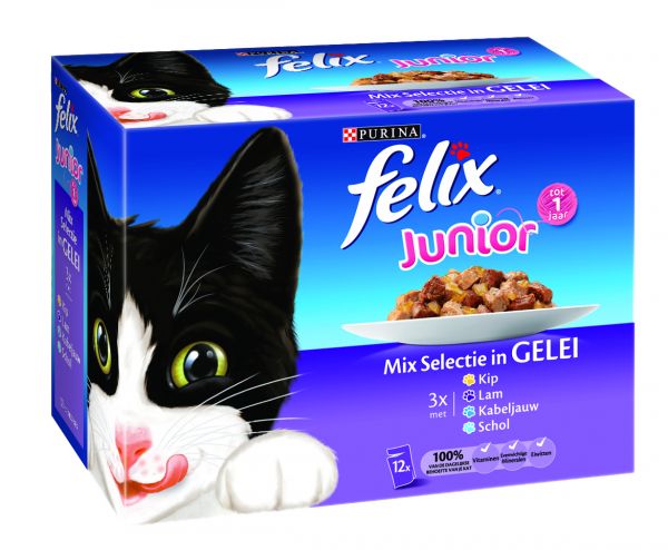 Felix pouch junior mix selectie in gelei kattenvoer