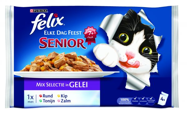 Felix elke dag feest pouch senior mix selectie in gelei kattenvoer