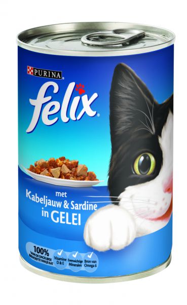 Felix blik stukjes kabeljauw / sardine in gelei kattenvoer