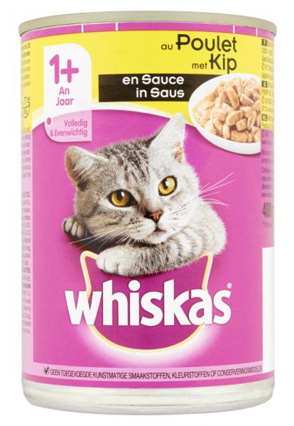 Whiskas blik adult brokjes in saus kip kattenvoer