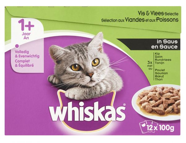 Whis multipack pouch adult vis / vlees selectie in saus kattenvoer