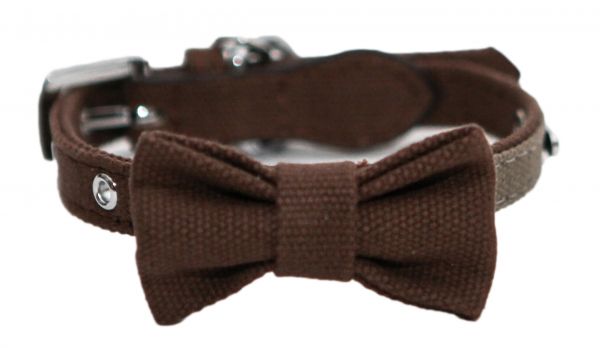 Wag 'n' walk halsband voor hond  met strik truffel / taupe