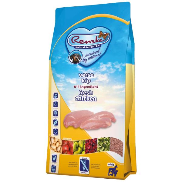 kool melk borduurwerk Renske Super Premium Adult Kip Graanvrij Hondenvoer slechts € 18,50 voor 2  Kg.