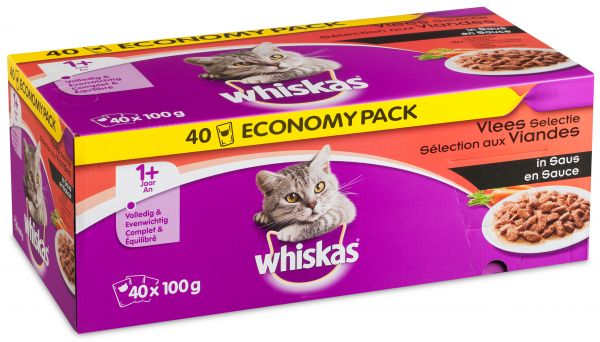 Whiskas multi pack pouch adult vlees selectie in saus kattenvoer