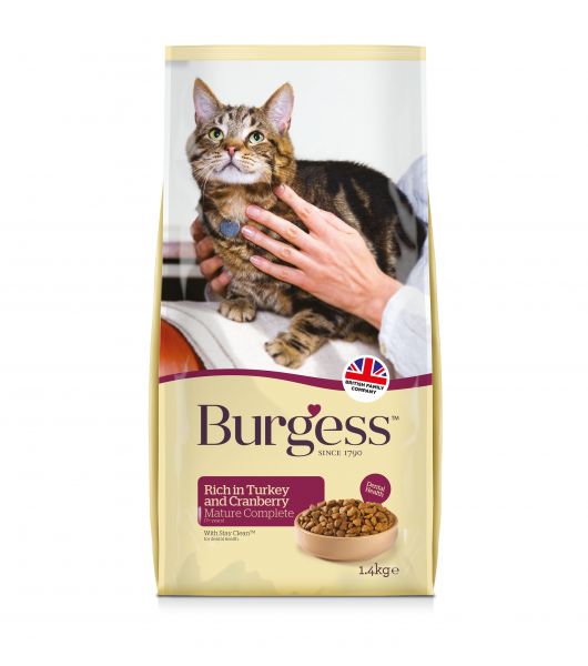 Burgess cat senior rijk aan kalkoen en cranberry kattenvoer