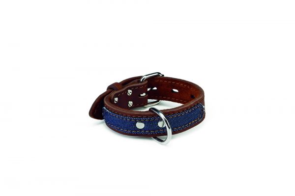 Beeztees halsband voor hond denim leer bruin