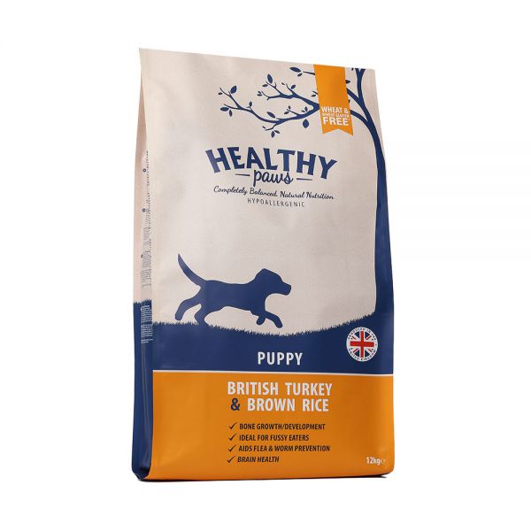 Healthy paws puppy britse kalkoen / zilvervliesrijst hondenvoer