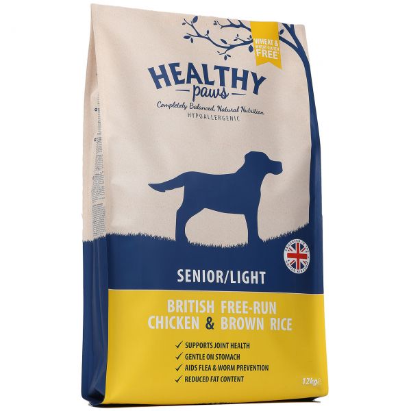Healthy paws senior / light vrije uitloop kip / zilvervliesrijst hondenvoer