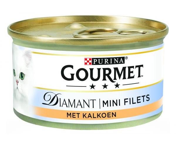 Overeenstemming straf Bourgeon Gourmet Diamant Mini Filets Met Kalkoen Kattenvoer slechts € 0,37 voor 85  Gr.