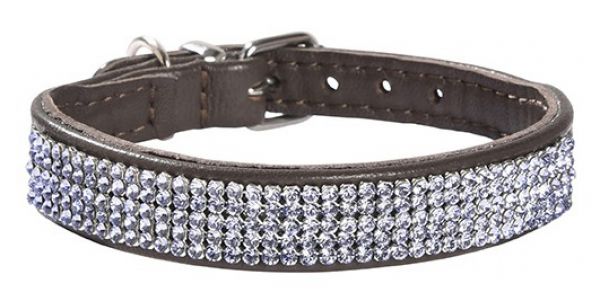 Bobby halsband voor hond  princesse leer swarovski bruin