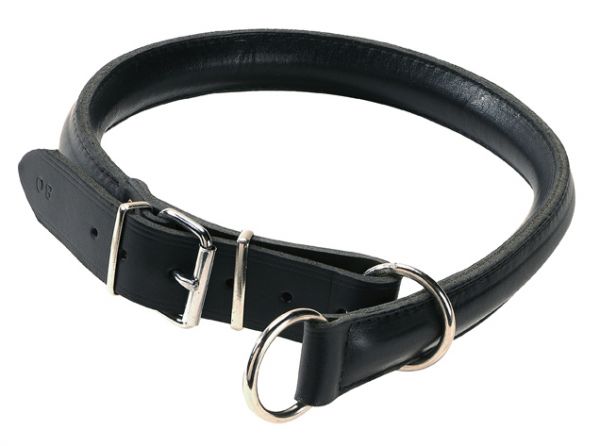 Bobby halsband voor hond  bombe leer zwart