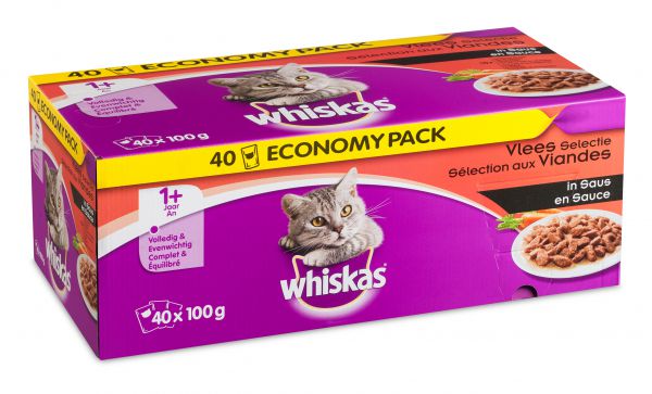 Whiskas multipack pouch adult classic selectie vlees in saus kattenvoer