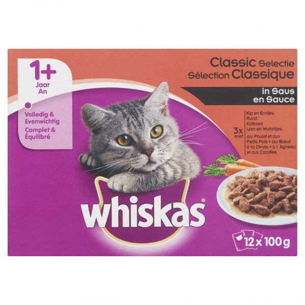 Whiskas multipack pouch adult classic selectie vlees in gelei kattenvoer