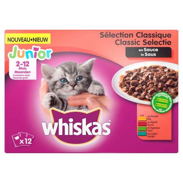 Whiskas multipack pouch junior classic selectie vlees in saus kattenvoer
