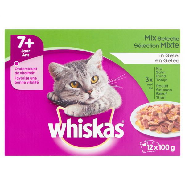 Whiskas multipack pouch senior mix selectie vlees / vis in saus kattenvoer