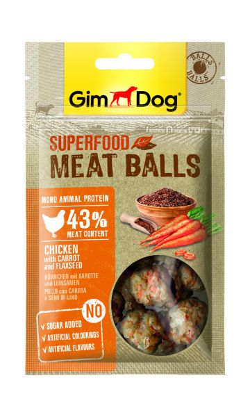 Gimdog superfood meat balls kip / wortel / lijn voor hondzaad