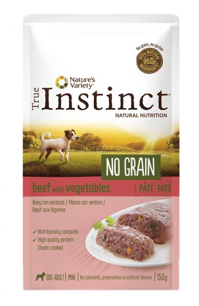 True instinct pouch no grain mini adult beef pate hondenvoer