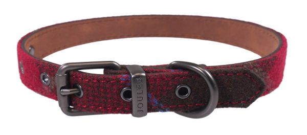 Joules halsband voor hond  heritage tweed leer rood