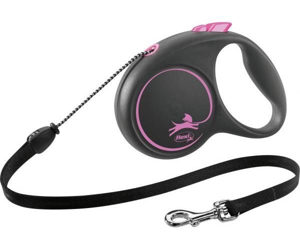 Flexi voor hond rollijn voor  black design cord roze