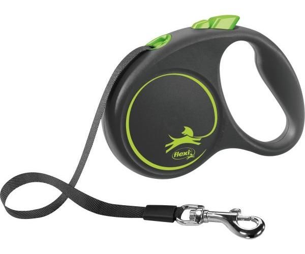Flexi voor hond rollijn voor  black design tape groen