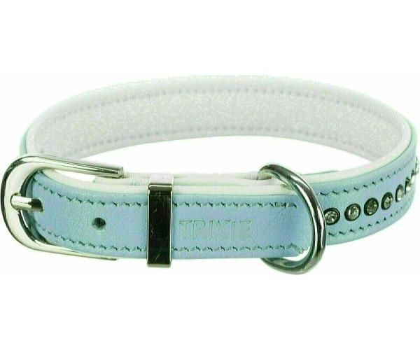 Trixie halsband voor hond  active comfort met strass steen leer lichtblauw