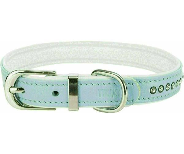 Trixie halsband voor hond  active comfort met strass steen leer lichtblauw