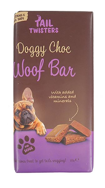 Rosewood tail twisters doggy choc woof bar chocolade reep