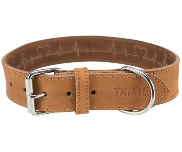 Trixie halsband voor hond  rustic vetleer heartbeat bruin