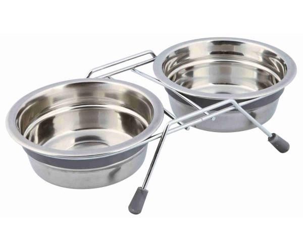 Trixie Voer / Waterbak-set Klapperbescherming Rvs / Metaal Grijs