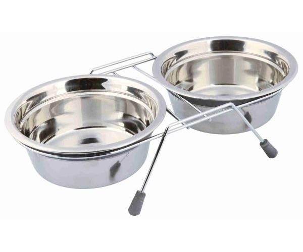 Trixie Voer / Waterbak-set Klapperbescherming Rvs / Metaal Grijs
