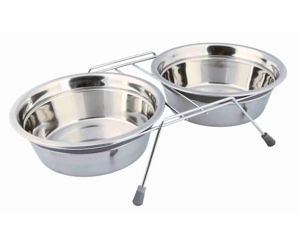 Trixie Voer / Waterbak-set Klapperbescherming Rvs / Metaal Grijs