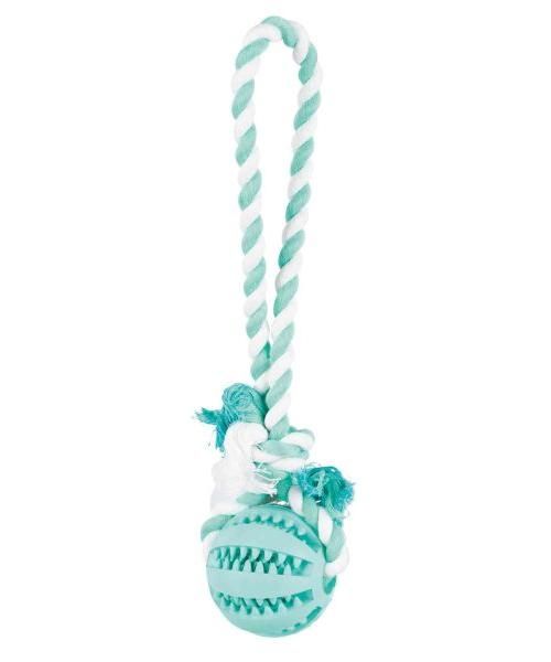 Trixie Denta Fun Natuurrubber Bal Met Muntsmaak Aan Touw