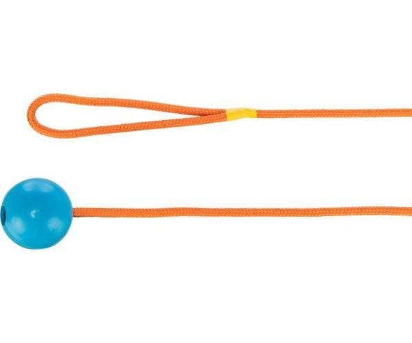 Trixie natuurrubber bal aan koord lime / blauw