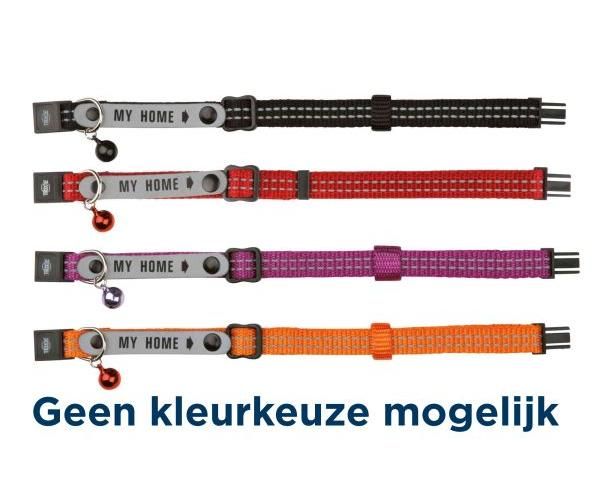 TRIXIE HALSBAND VOOR KAT MET ADRESFLAP MY HOME REFLECTEREND ASSORTI