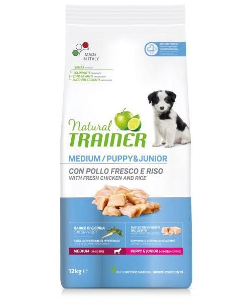 Natural trainer dog puppy / junior medium chicken hondenvoer