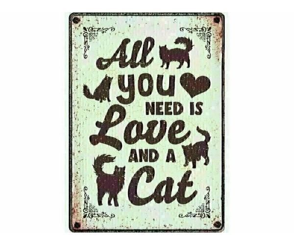 Plenty gifts waakbord blik all you need is love and a cat