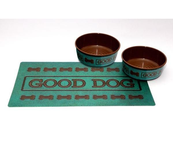Tarhong good dog set turquoise 2 voerbakken / placemat olive