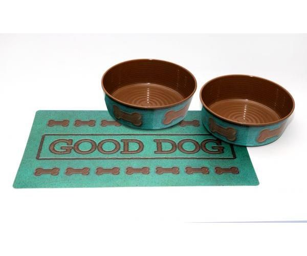 Tarhong good dog set 2 voerbakken print turquoise / placemat