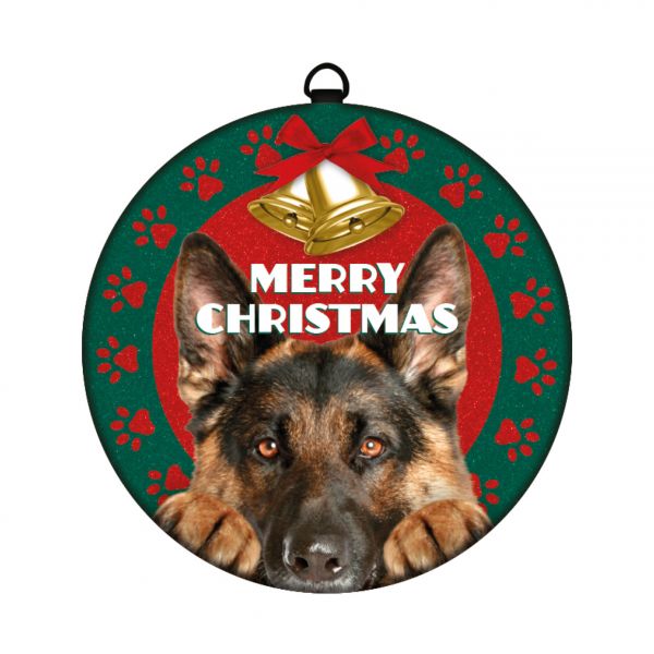 Kerstbal tin duitse herder merry christmas