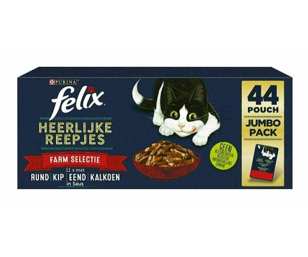 Felix heerlijke reepjes farm selectie rund / kip / eend / kalkoen kattenvoer