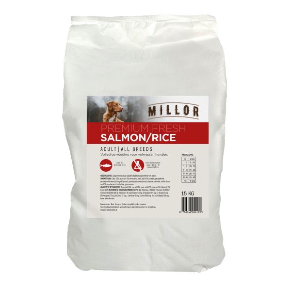 Millor premium extruded fresh adult salmon / rice hondenvoer