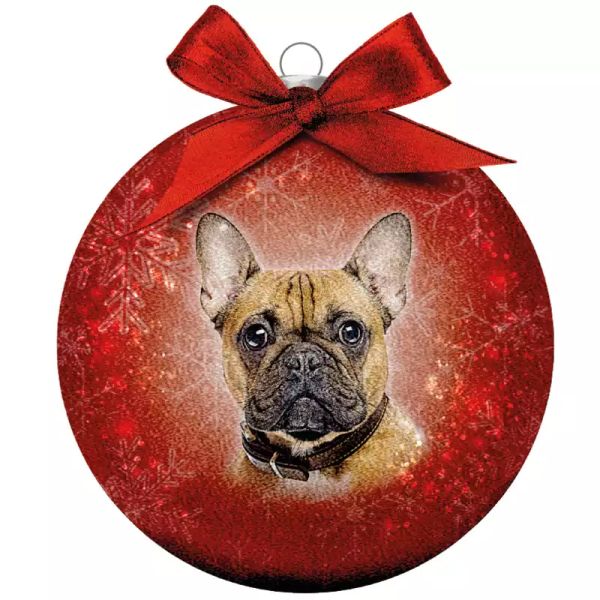Plenty gifts kerstbal frosted franse bulldog rood