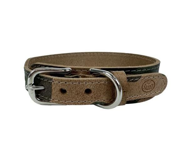 Sazzz halsband voor hond  boho vintage leer camouflage