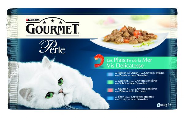 Gourmet perle 4-pack pouch vis delicatesse kattenvoer