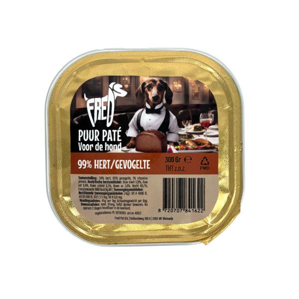 Freds kuipje hond puur hert / gevogelte hondenvoer