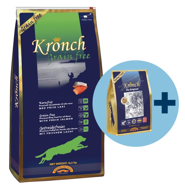Kronch adult graanvrij met gratis kronch 100% zalmsnacks hondenvoer