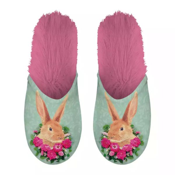 Pantoffel konijn groen / roze